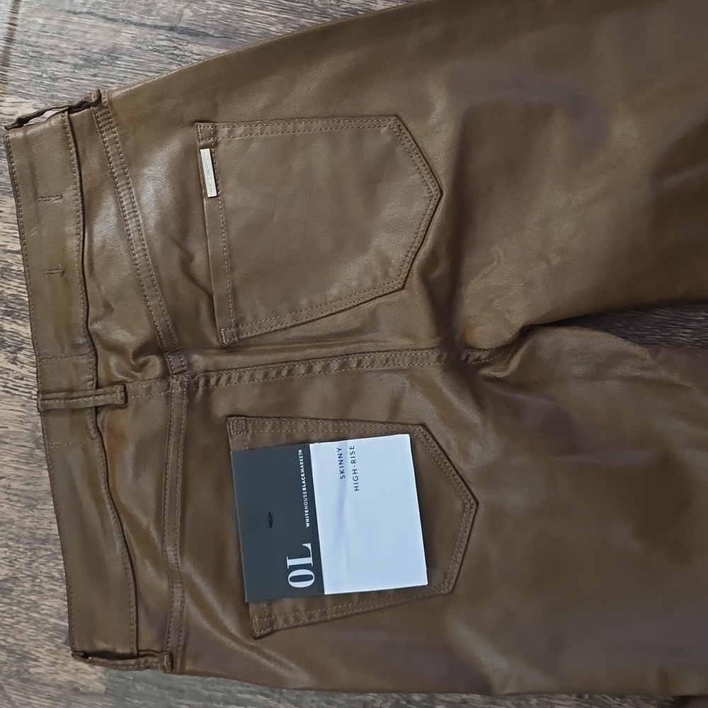 WHBM WHITE HOUSE BLACK MARKET    Vachetta Brown Faux Leather Skinny Jeans sz 0 L - Picture 3 of 9